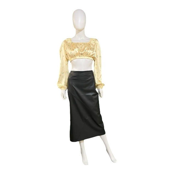 Topshop Black Faux Leather Midi Skirt, 6 - Picture 3 of 11